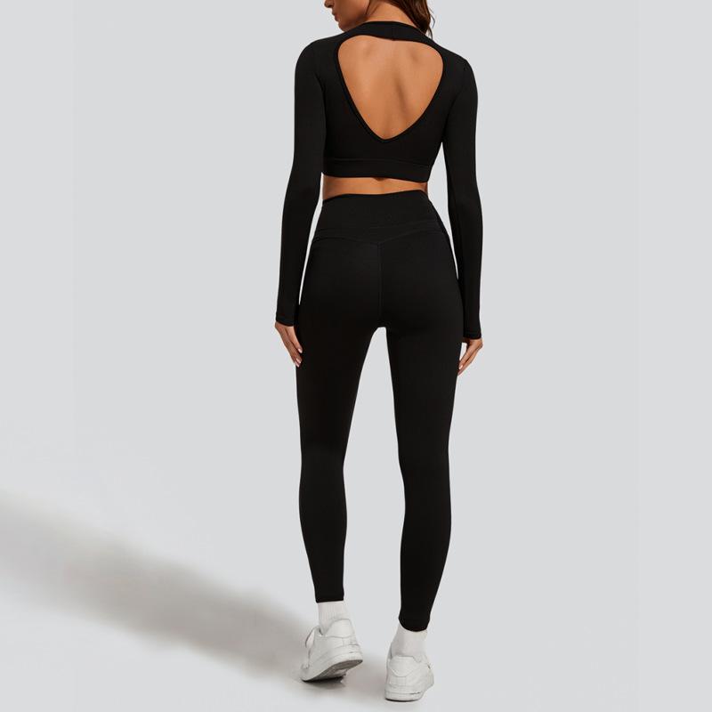 Autumn and winter nude high-waisted yoga clothes long-sleeved suit women's high-end beauty back fitness running slim two-piece set
