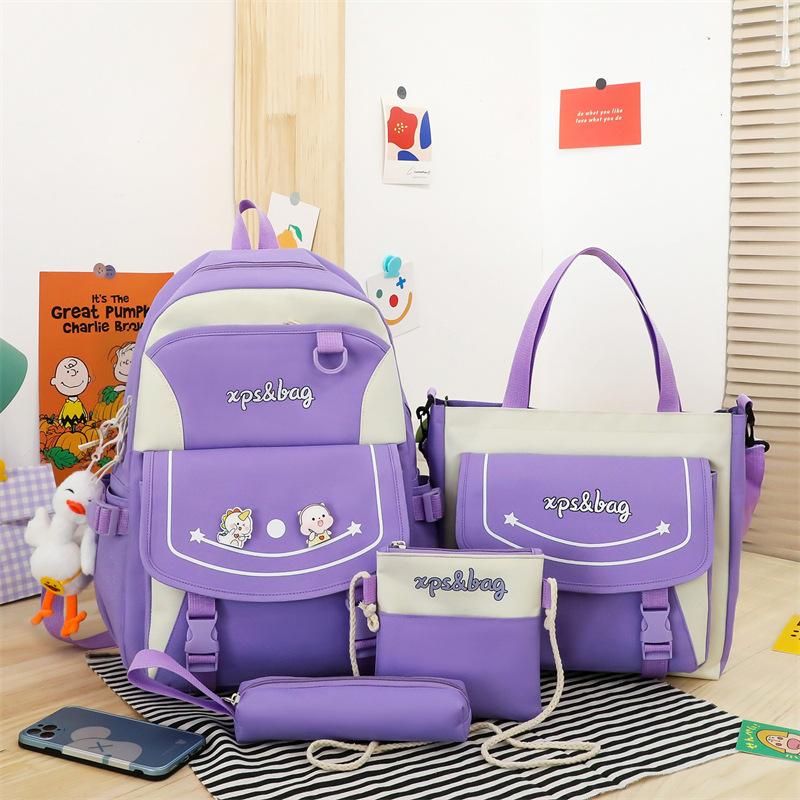 

Набор из 4 предметов, школьные ранцы для девочек 3-6 классов, легкая детская сумка для занятий, милый рюкзак с рисунком для средней школы для девочек-подростков фиолетовый