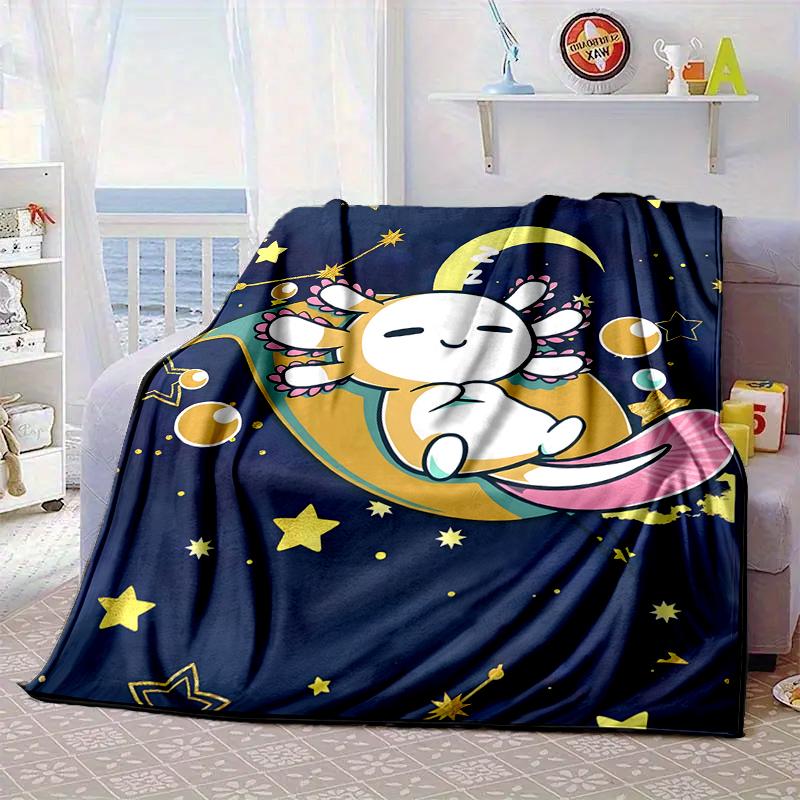 Fantasy Axolotl Moon Night Sky Blanket Flannel Blanket for bed, sofa, Camping, Hiking, Picnic Essentials, gift for family Fan gifts