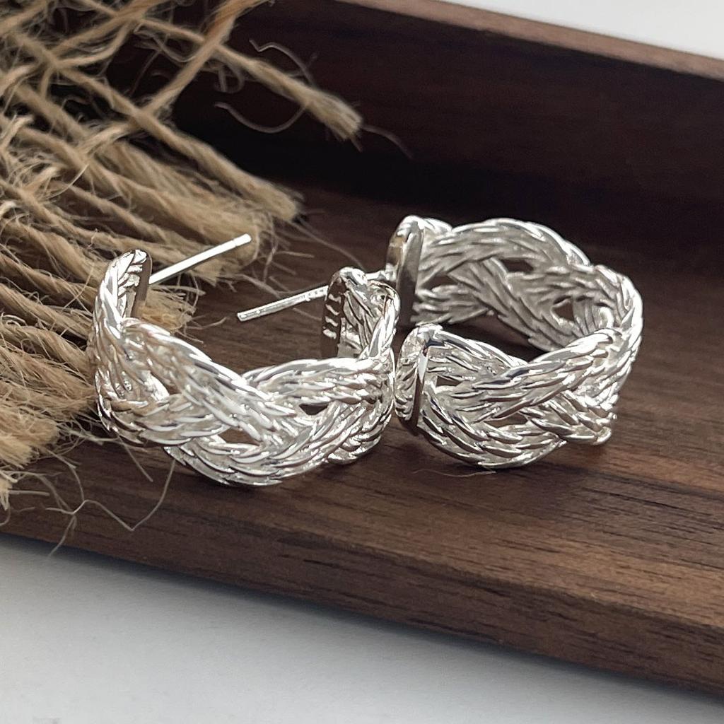 925 Sterling Silver Vintage Earrings For Women Trendy Simple Interware Lines Earring Jewelry Prevent Allergy Party Accessories