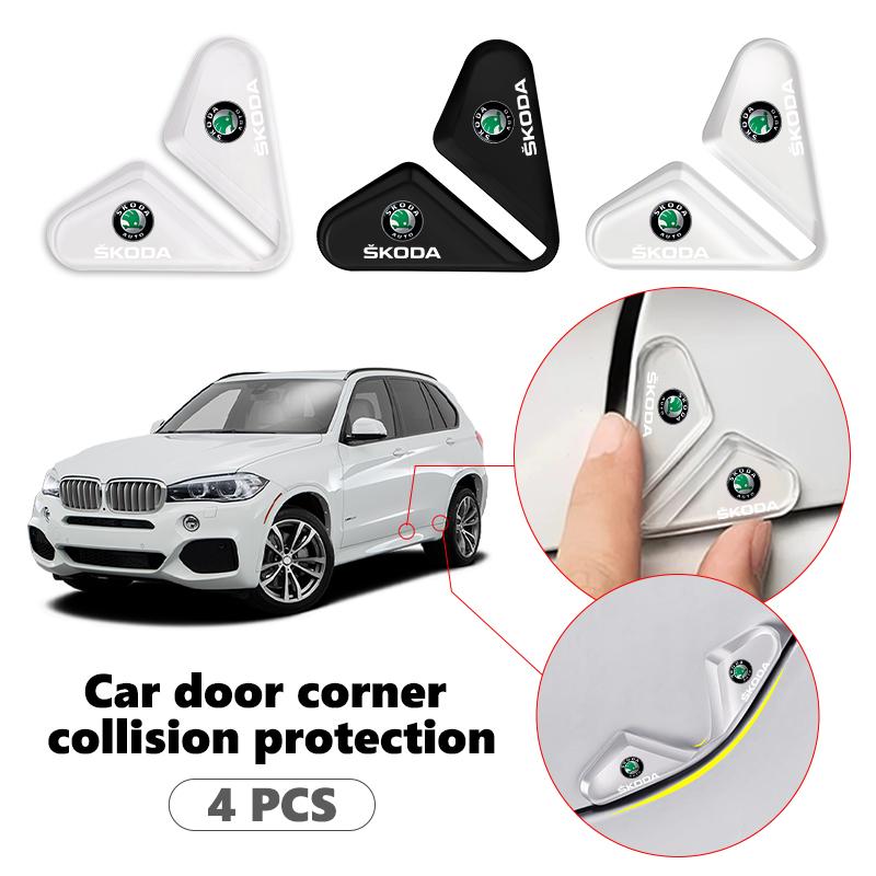 cqmes7 Silicone Car Logo Door Corner Cover Bumper Crash Scratch Protector Accessories For Skoda Kodiaq Fabia Kamiq Karoq Octavia 2 3