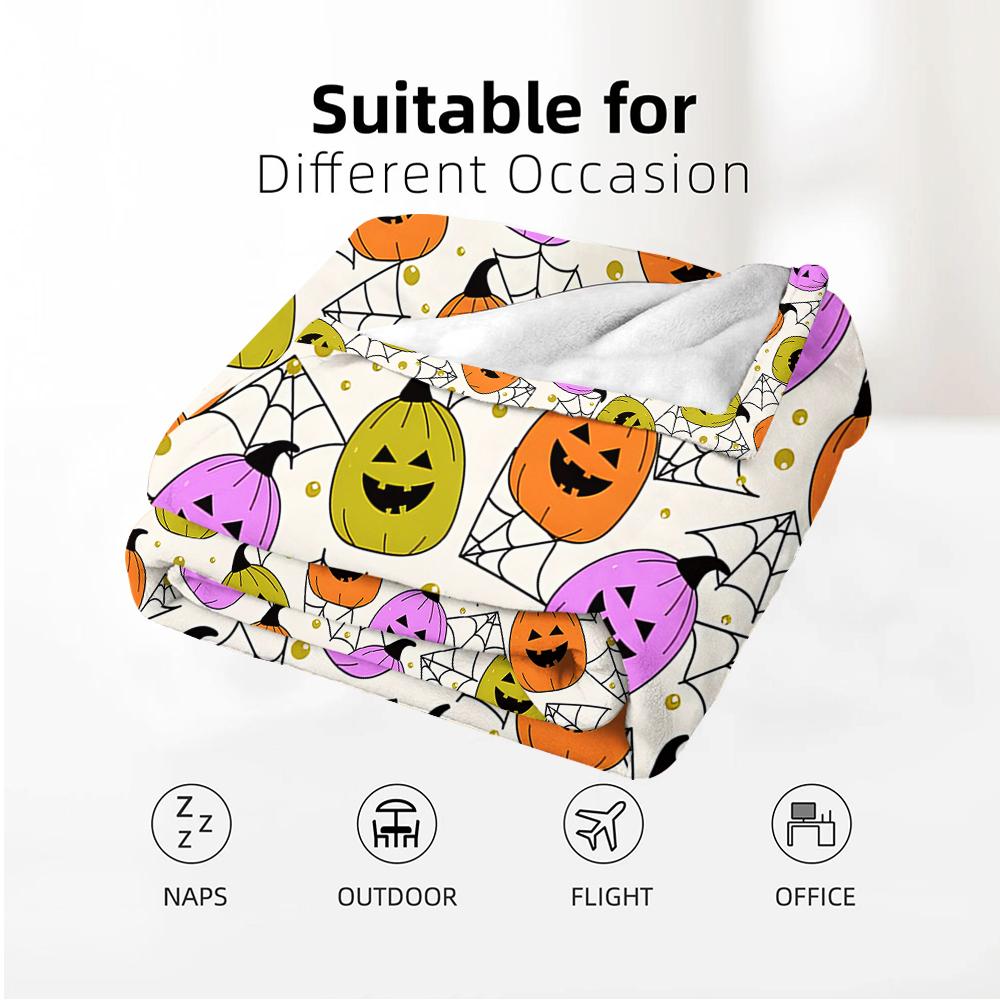 Pastel Jack O Lantern Web Cartoon Anime Print Flannel Blanket Soft Warm Throw for Kids Bedroom Sofa Christmas Office Car