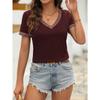 Camicette e camicie con scollo a V a maniche corte con stampa tinta unita primavera estate casual alla moda da donna