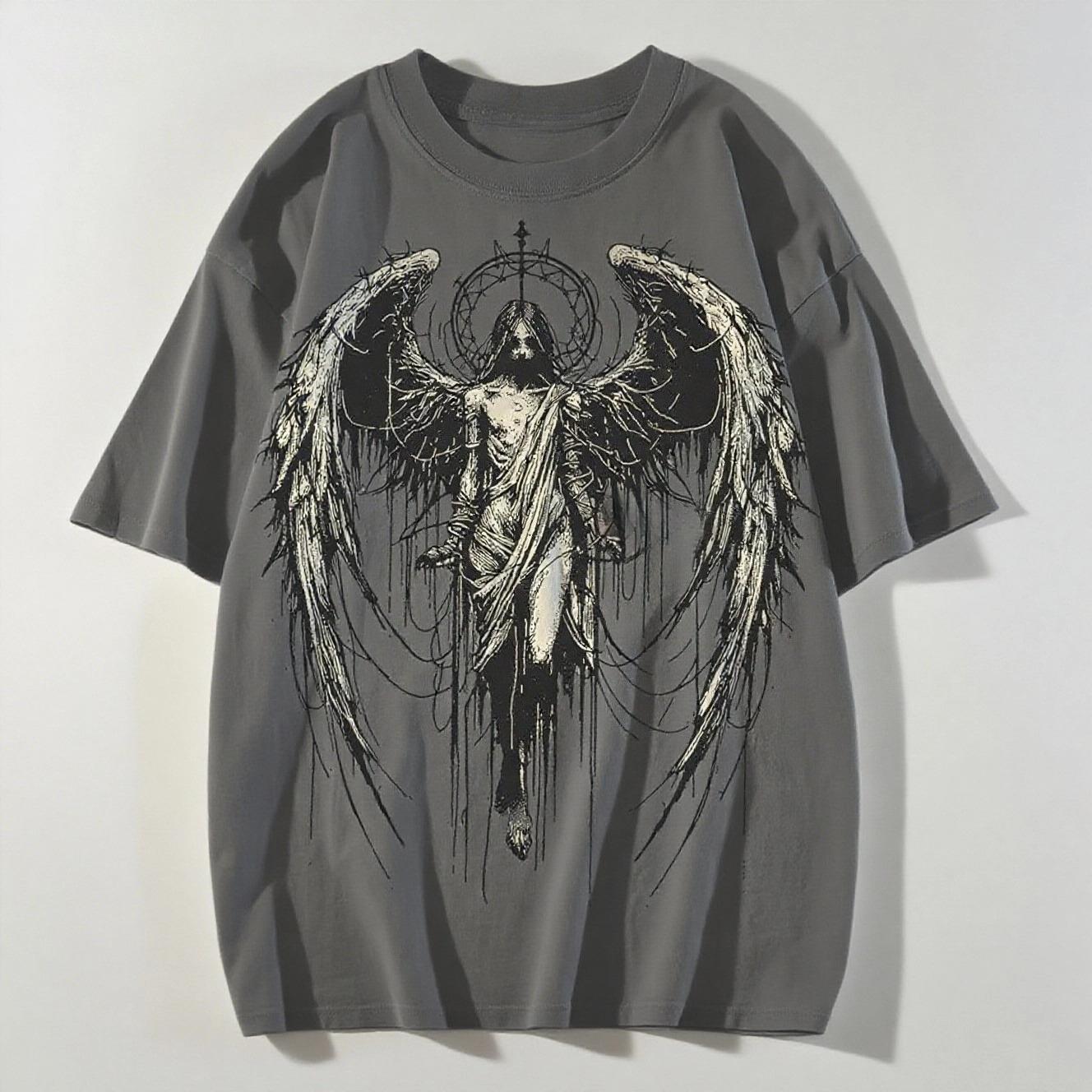 

2025 American Devil Style Printed Short-sleeved Summer Casual Fashion Top Crew Neck Cotton Cool Breathable T-shirt 4XL