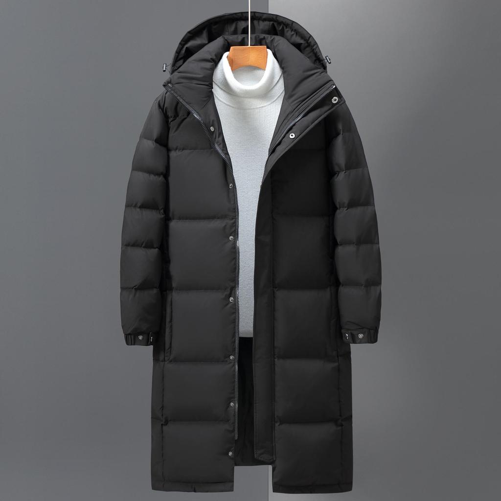 Unisex Long Down Jacket: Knee-Length, Korean Style, Thick, Warm, Hooded Winter Coat for Couples
