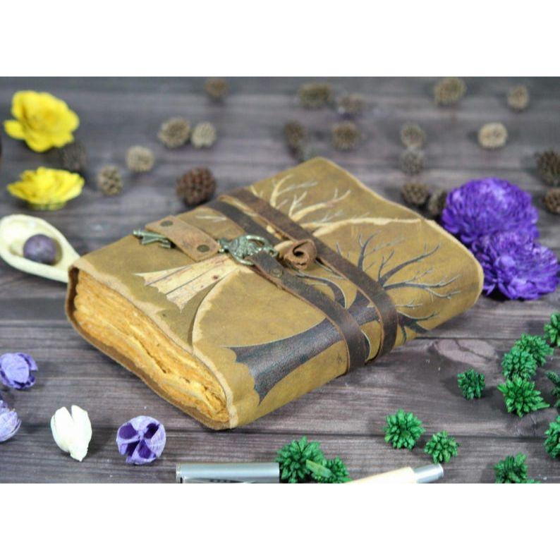 Handmade Leather Journal: Tree of Life Embossed, Vintage Style