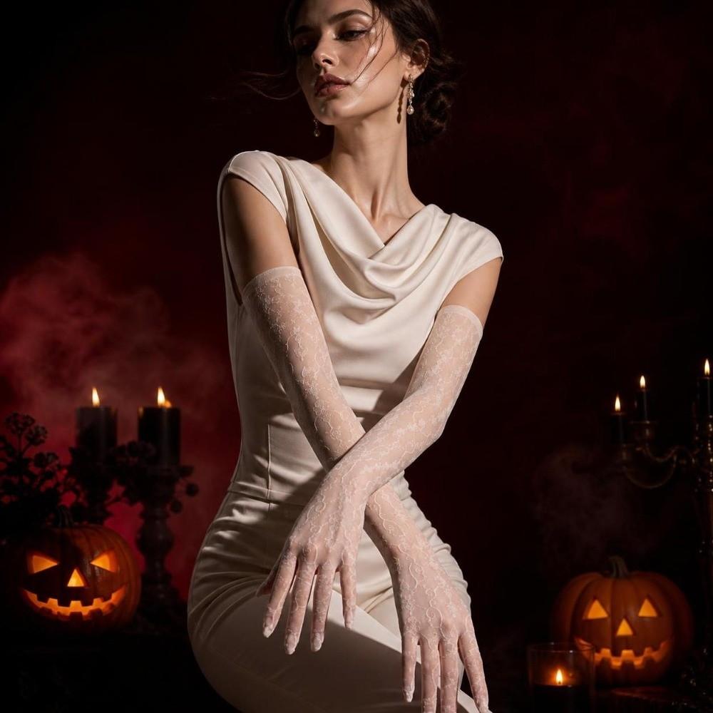 Ultra Thin Sheer Long Gloves Floral Printing Dance Gloves Shiny Oil Shiny Gloves Dance Performance