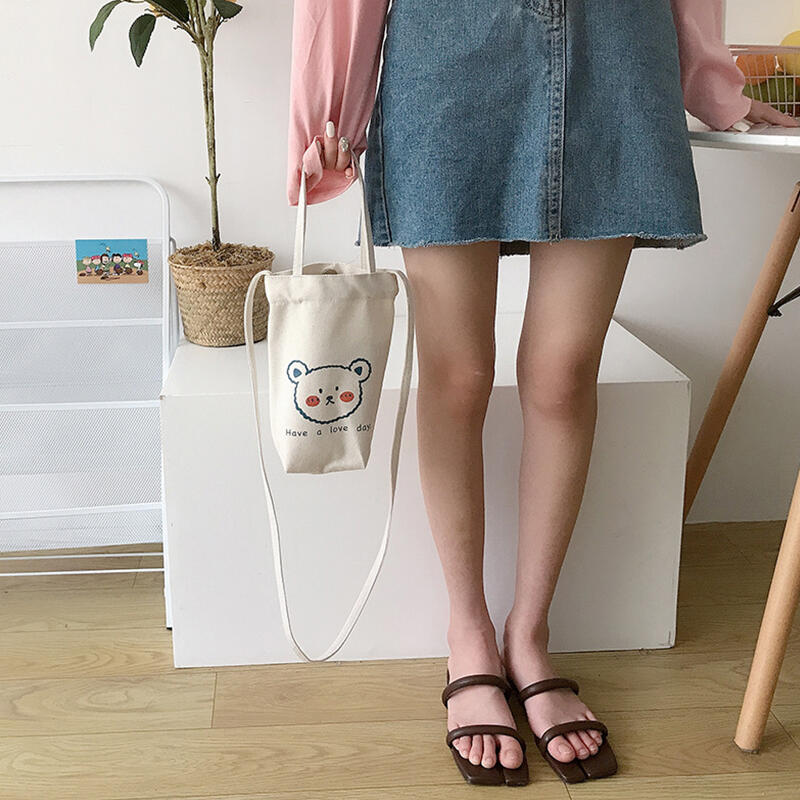 Tumbler Pouch Mini Canvas Teddy Bear Cloth Bag DD-12067