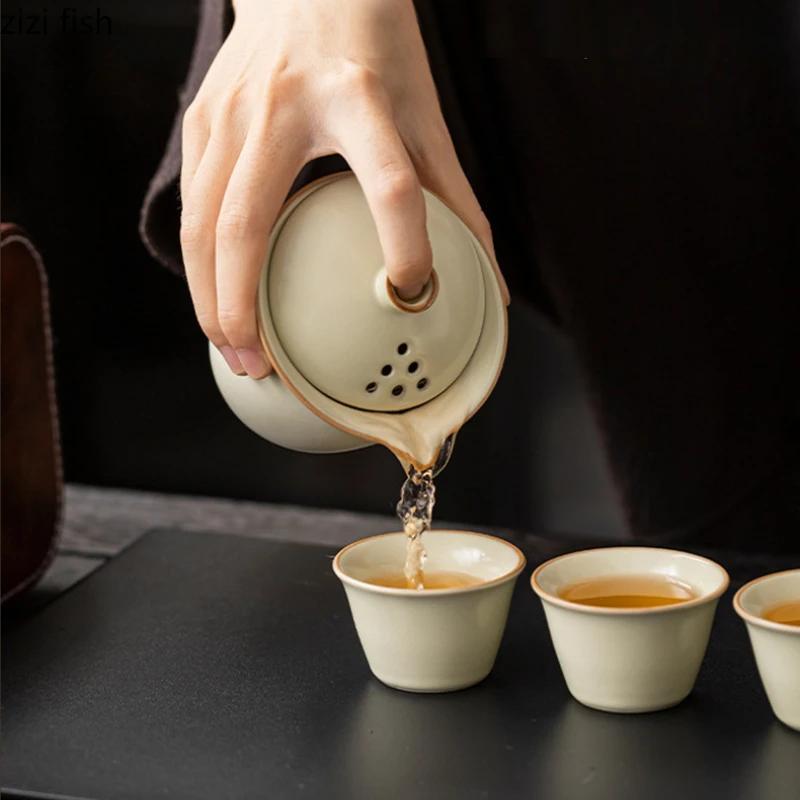 Travel Ceramic Tea Set Teas Infuser Portable Kung Fu Tea Set Filter Pot Kettle Teapot Teacup Teas Brewing Utensils Teaware Sets
