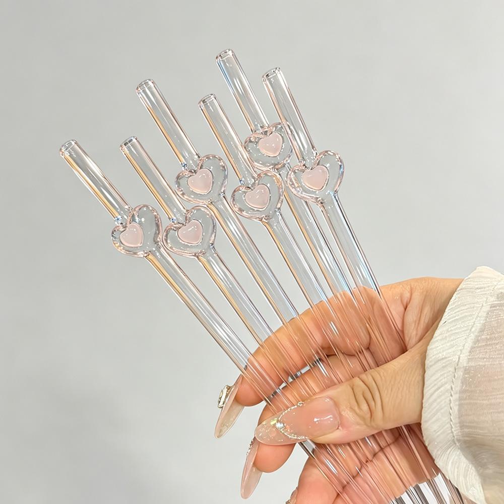 2/3/5 Pezzi 200*8 Cannucce Riutilizzabili Cannucce in Vetro Design a Cuore per Frullati Milkshake Succhi, Regalo per Festa
