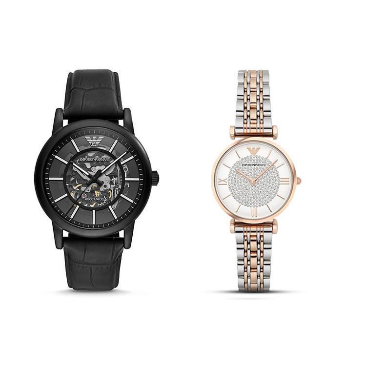 

EMPORIO ARMANI Couple Watch Wrist Watch Mechanical Movement Leather Strap 43mm Black Dial Unisex AR60008+AR1926