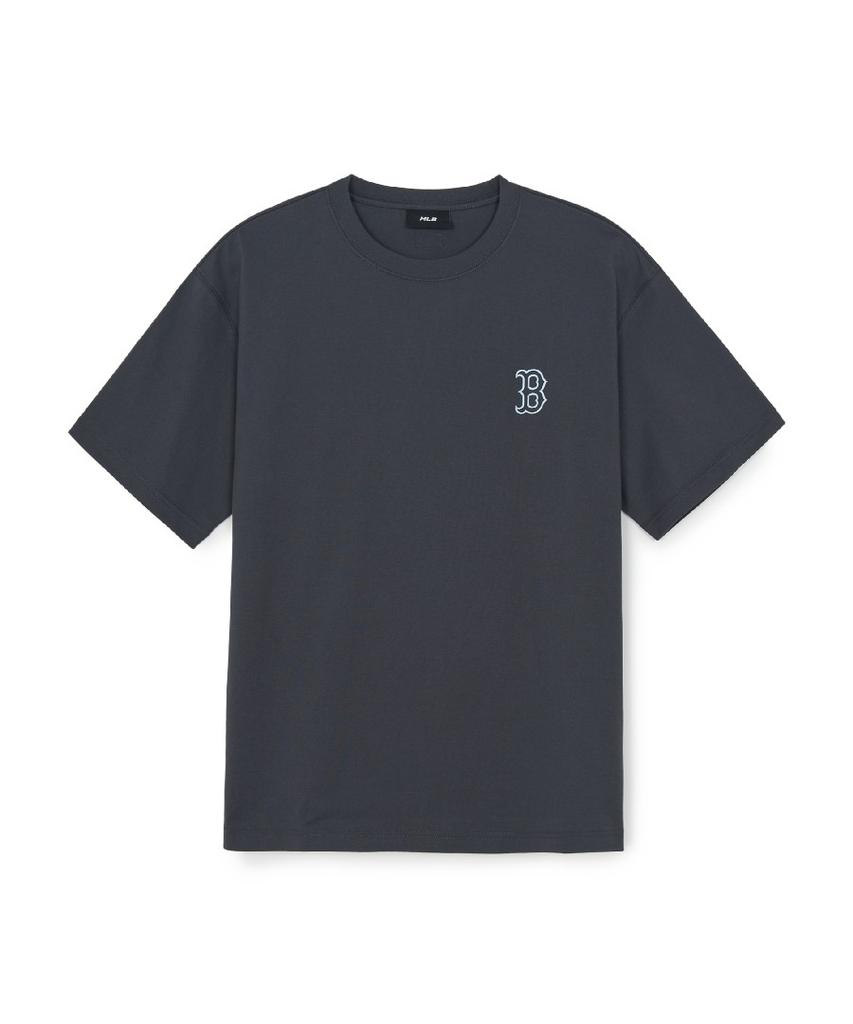Emelbi Vintage Denim-Like Monogram Big Lux Oversized Short Sleeve T-Shirt Bos (D.Grey)