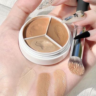 Light and Flawless Three Color Concealer Contouring Cover Face Spot Acne Mark Oil Control Moisturizing Whitening Lasting Waterproof Student Cosmetics