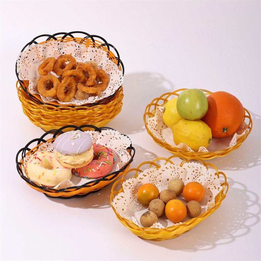 Woven Food Plate Round Fruit Tray New Fruit Basket  Breakfast Cake Snack