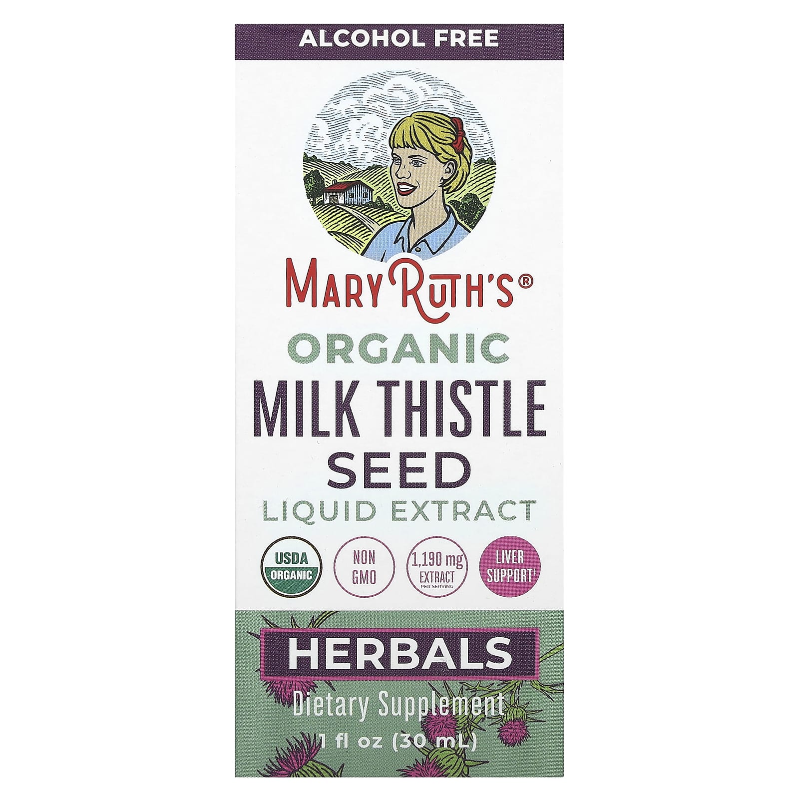 

MaryRuth s, Organic Milk Thistle Seed Liquid Extract, Alcohol-Free, 1,190 mg, 1 fl oz (30 ml)