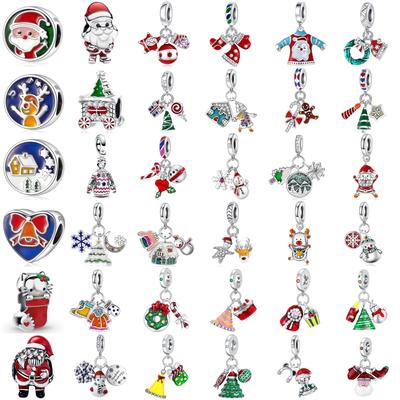 Copper Christmas Hat Socks Snowman Sweater Charm Bead Set Fit Original Bracelet Accessories Diy Women'S Jewelry