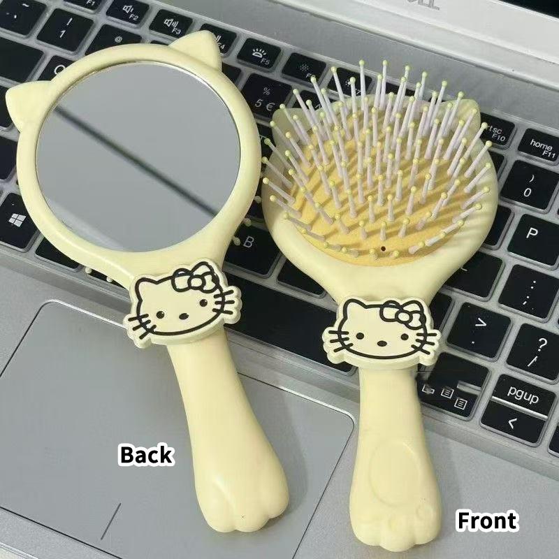 2-In-1 Hello Kitty Handheld Mirror Comb Portable Travel Comb Cartoon Air Cushion Massage Comb Airbag Comb Girl Birthday Gift