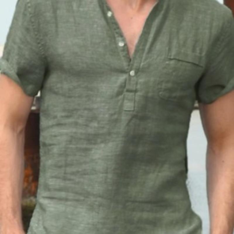 Workwear, Half Collar Polo Shirt, Short Sleeved T-shirt, Men's Loose Collar, Five Quarter Sleeve T-shirt