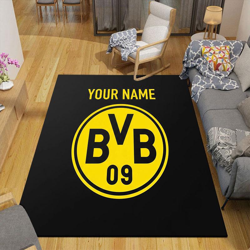 Custom Name,Borussia Dortmund Home Sofa Decoration for Living Room & Bedroom, Non‑Slip Play Flannel Floor Mat for Game Room