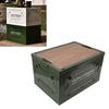 Folding Camping Storage Box with Wooden Lid Collapsible Storage Bin Container with Wheels for Car Camping Picnic