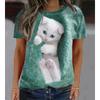 Sommer Damen T-Shirt Anime Katze 3D Druck T-Shirt Damenmode T-Shirt Oansatz Kurzarm T-Shirt Kinder Tops Tees Tierkleidung