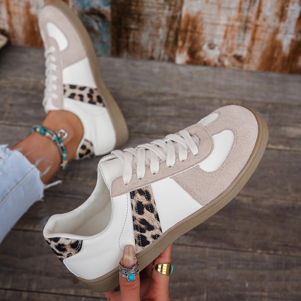 Women's Shoes 2025 Summer New Casual Shoes Platform Casual Shoes Leopard Print German Training Shoes Round Head Lace-up Sports Board Shoes