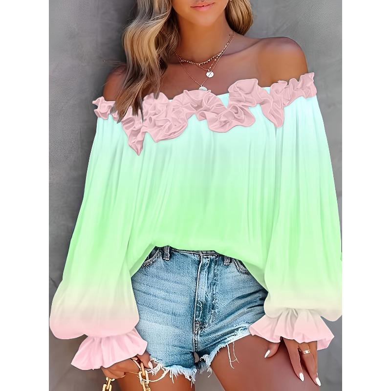 New Spring Clothing - Stylish One-shoulder Gradient Lace Off-shoulder Blouse for Women XL розовый