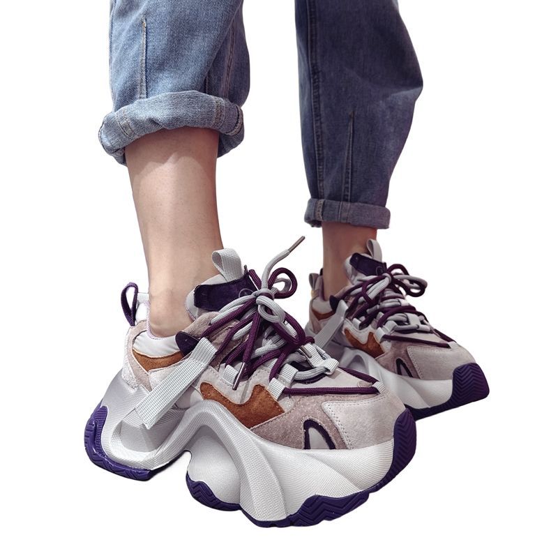 

2025 spring new women s shoes genuine leather platform dad shoes Korean version heightening casual shoes trendy versatile breathable student shoes 35