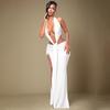 European & American Women's Spring Halter Sleeveless Deep V Backless Ribbon Long Dress