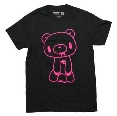GloomyBear New Adult TShirt  Hot Pink Bloody Bear Outline Image