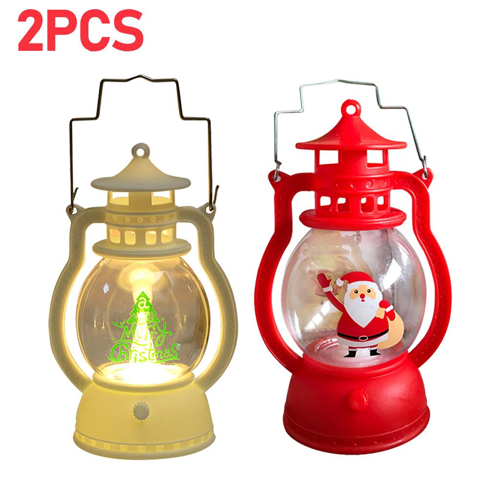 Christmas Portable Lantern Battery Operated Santa Claus Snowman Oil Lamp with Handle Xmas New Year Gifts for Table Decoration