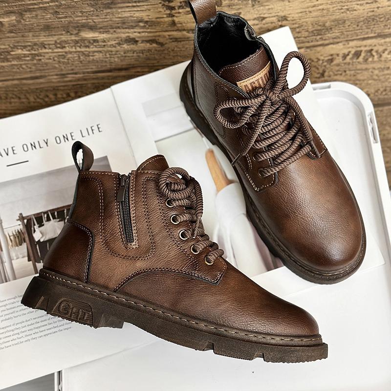 Zipper Martin boots men's boots high-top new British retro tooling men's shoes trendy casual short boots brown leather shoes