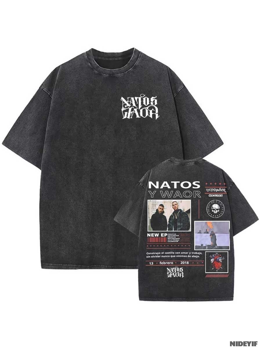 

Rapper NATOS WAOR Tshirt for men Album Merch Cotton Oversized T shirt Vintage Washed NW S