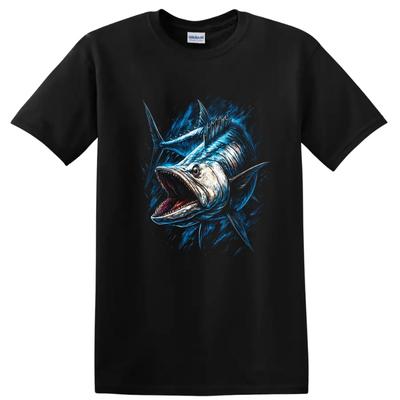 Fish Graphic T Shirt Cool Ocean Predator Tee Art Design Blue Water Background