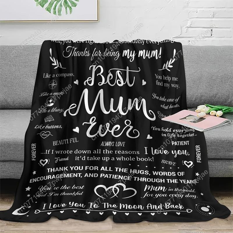 

1pc Super Soft Flannel Gift Blanket for Mom Best Mum Ever Design with Heartfelt Messages Geometric Patterns Custom blankets 80x120cm(31x47inch)
