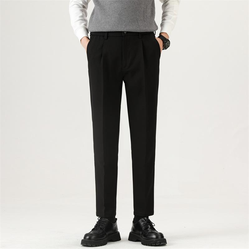 Pants men's spring and autumn repair new drape anti-wrinkle pants men's loose blue solid color straight nine-point casual pants