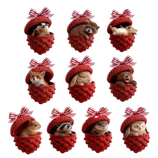 Ornamente cu Ghinde de Animale din Pădure Acrilice Ornamente de Crăciun Pădure Confortabilă Acril 2D Tricot Acrilic Con de Pin Animal Decorațiune Suspendată pentru Casă Petrecere