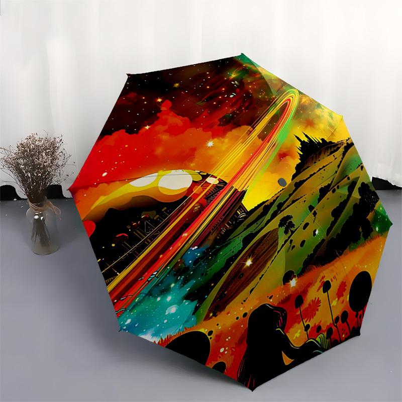 1pc Colorful Fantasy Automatic Opening/Closing Umbrella with Mushroom Print, Portable Folding Design, Iron Frame Outdoor Umbrella for Fans, Travelers,