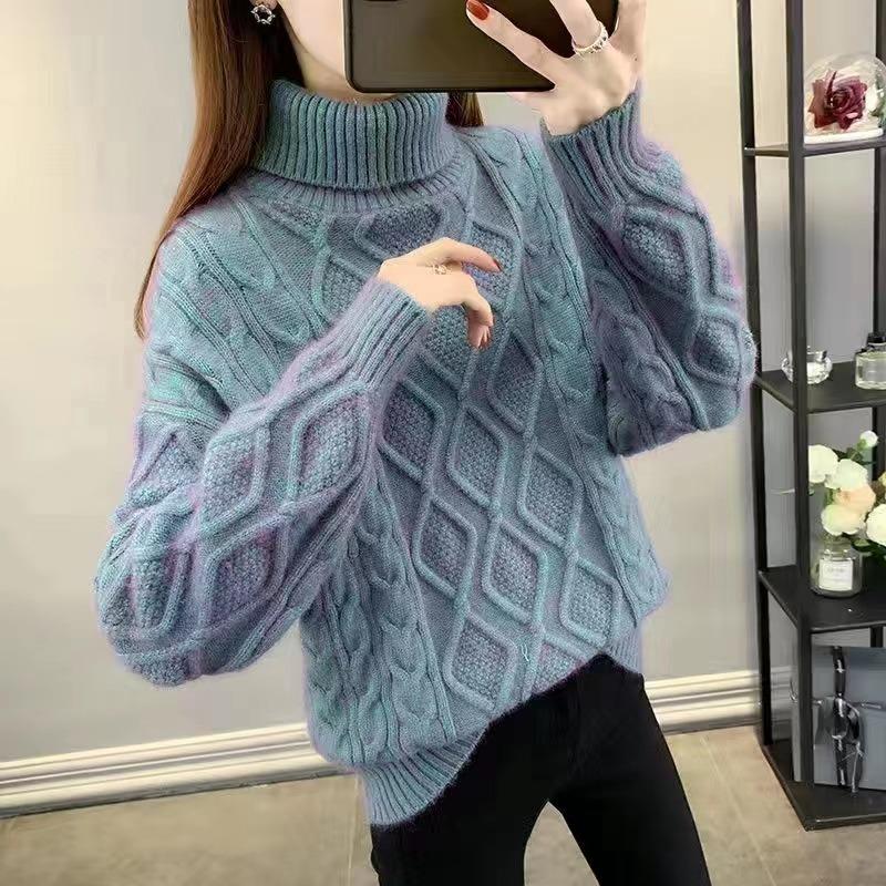 Two Lapels Small Top Autumn and Winter Lazy Wind Solid Color Twist Thickened Knitted Outerwear Sweater Women