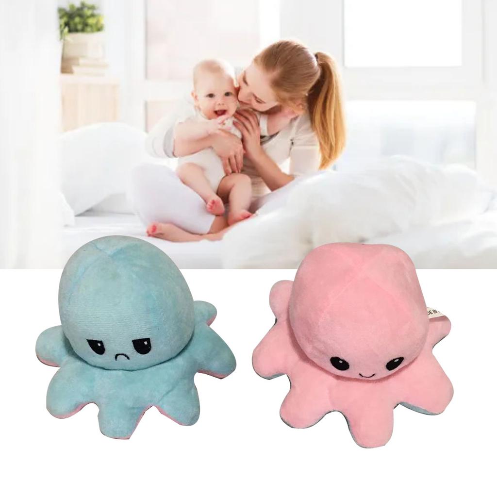 Reversible Animals Doll Double Sided Mood Flip Stuffed Animal Shape Face Flip Reversed Plush Toy Blue Pink 7.9in