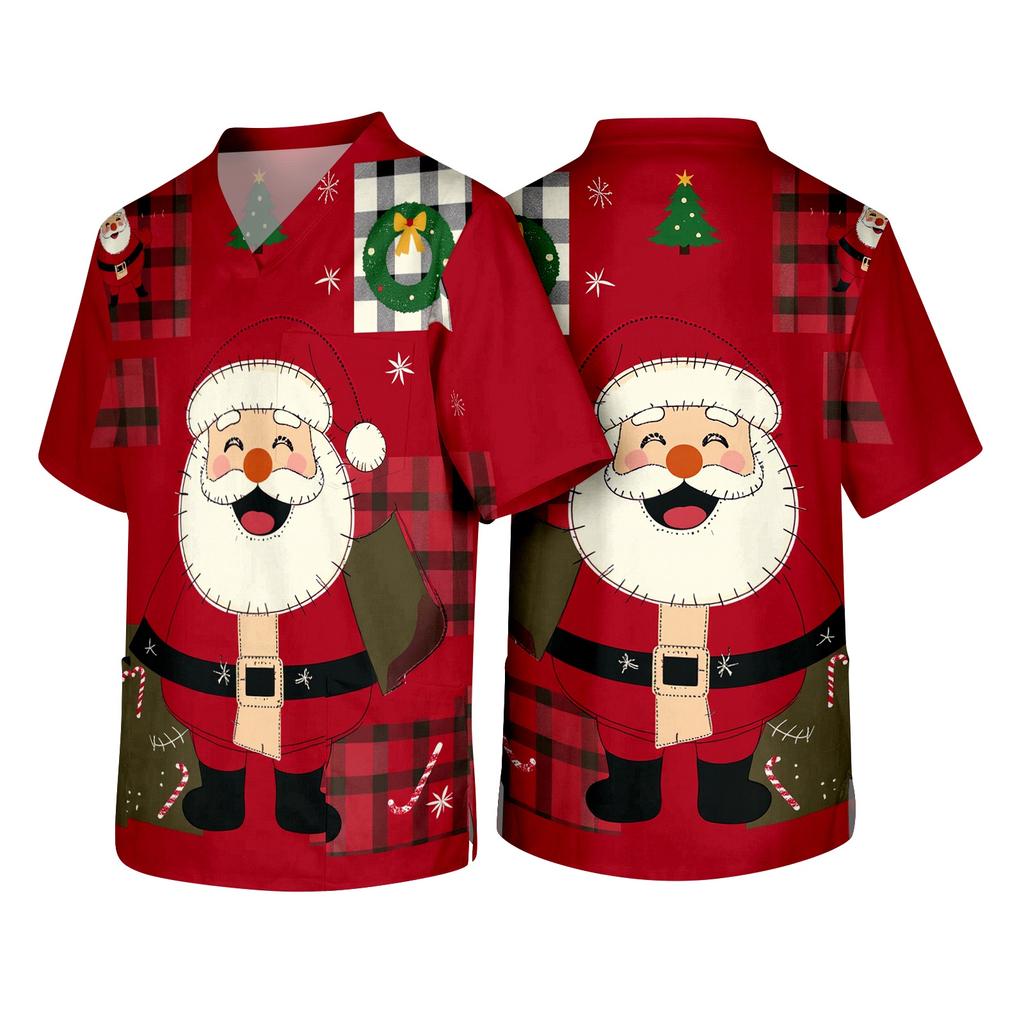 Men's Christmas Themed Holiday Caregiver Uniform for Work In Hospitals and Clinics