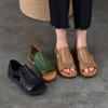 Johnature Simple Versatile Flat Sandals Genuine Leather Cowhide Hollowed Out Peep Toed Women's Shoes