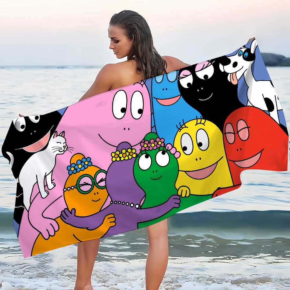 Cute B-BarbapapaS-ES Cartoon Towel Beach Towel Bath Quick-Drying Lightweight Blanket Portable Sauna Camping Swimming Pool Travel