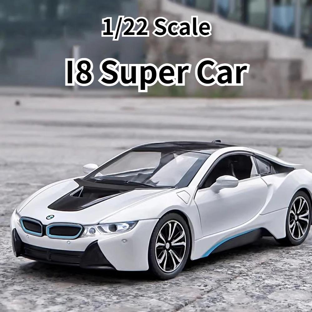 1/22 I8 Supercar Modell Legierung Druckguss Spielzeugfahrzeuge mit Sound Licht Pull Buck Hohe Simulationsmodellauto Junge Spielzeug Geschenke Sammlung