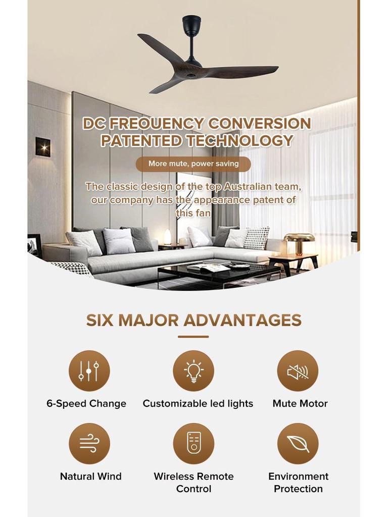 Energy-Efficient High Power Metal Ceiling Fan with Remote Control for Living Room or Hotel