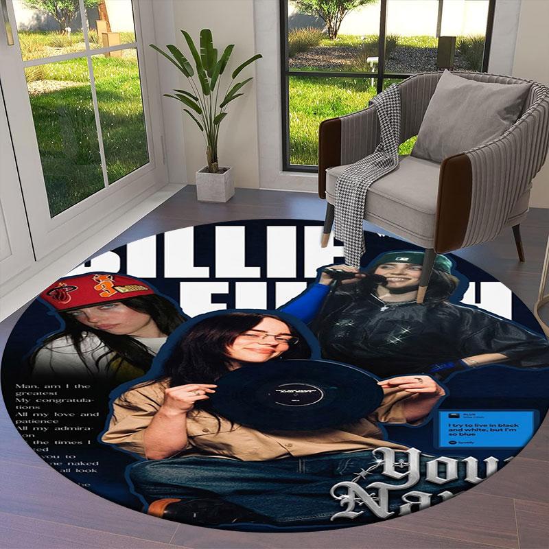 Billie Eilish Custom Name Round Area Rug,Carpet Rug for Living Room Bedroom Sofa Playroom Decor,Non-slip Floor Mat