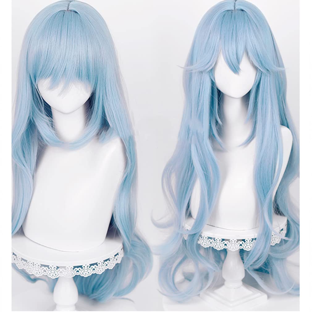 LAOBAO Ayanami Rei Cosplay Wig, Light Blue, Long Curly, Heat-Resistant, Disguise Wig, Costume Accessory, Perfect for Parties, Halloween, Festivals, an