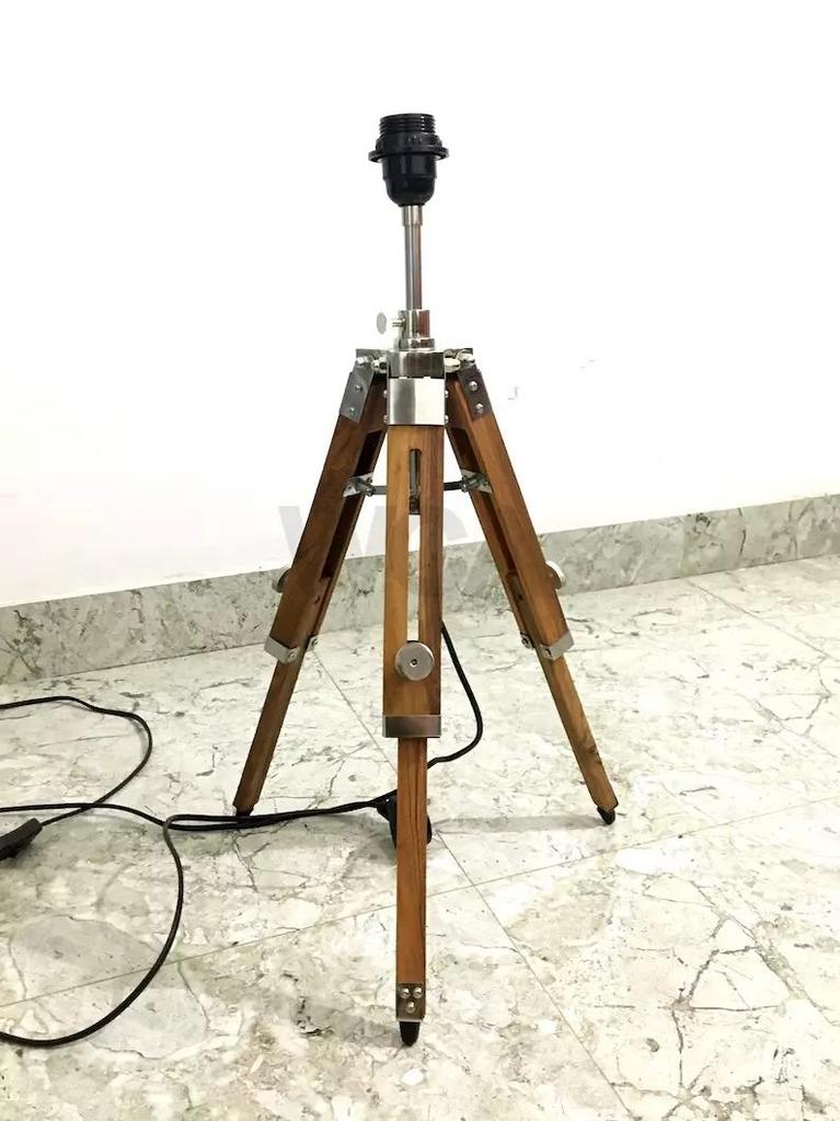 Handmade Teak Wooden Adjustable Tripod Stand Bedroom Conner Desktop Shade Lamp