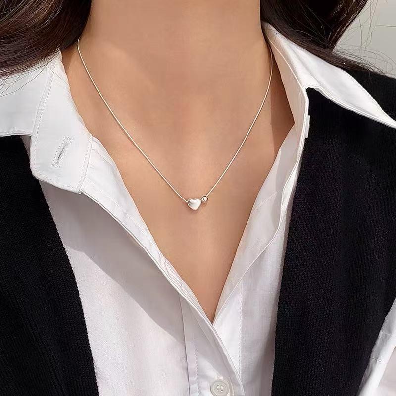 925 Sterling Silver Heart Bead Choker Necklace - High-End 2025 Women's Niche Collarbone Chain