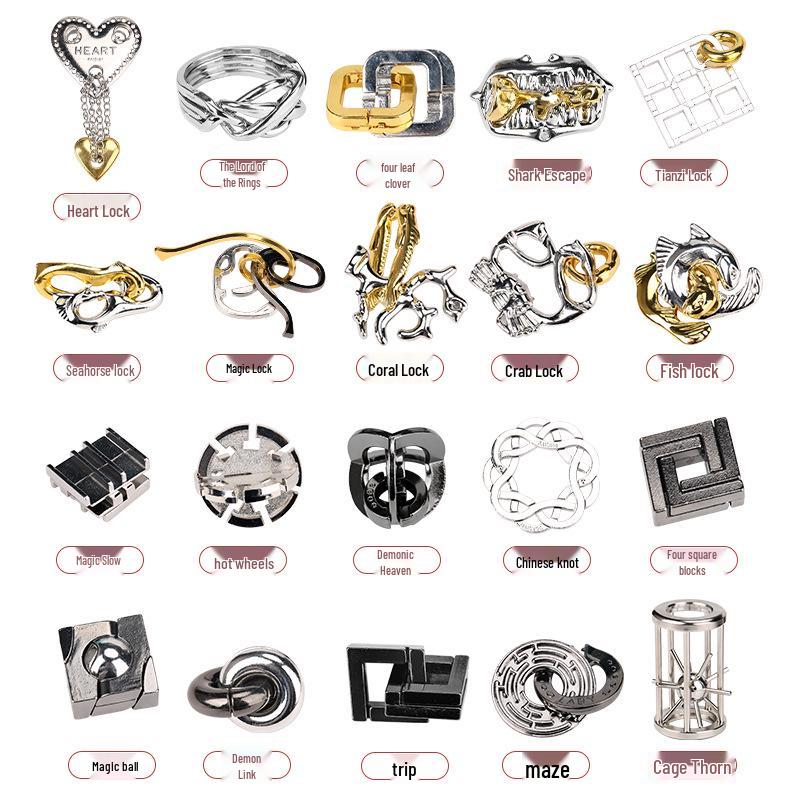 Kongming Lock 9-Link IQ Puzzle - Zinc Alloy Educational Toy for Adults & Kids